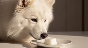 Golden Retriever looking at a spoonful of coconut oil